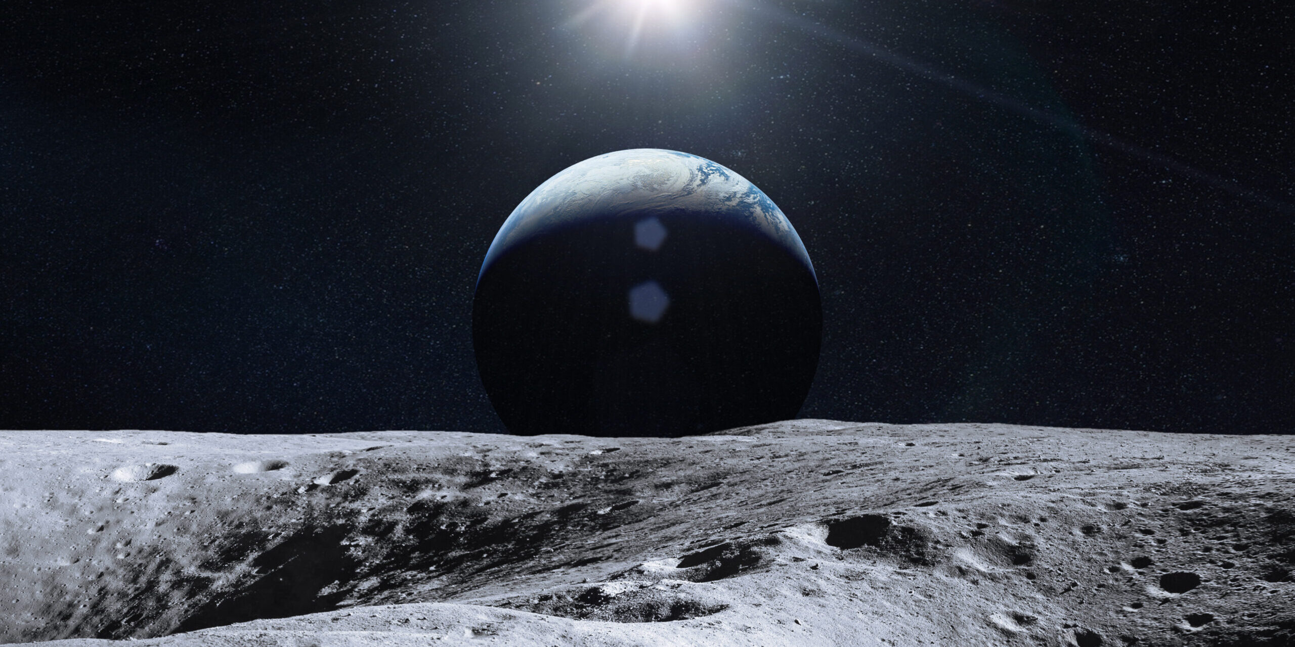 Earth planet from Moon surface. Moon and Earth. Elements of this image furnished by NASA.