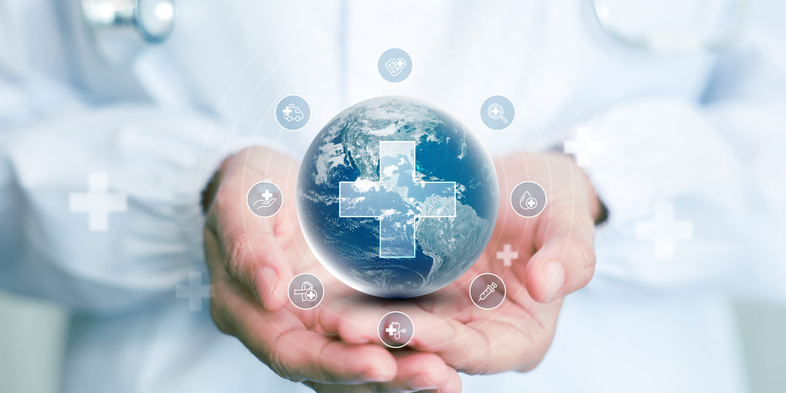 Health care medical science with digital technology. doctor in a white coat innovation, treatment, medicine and medical research in hospital. Elements of this image furnished by NASA.