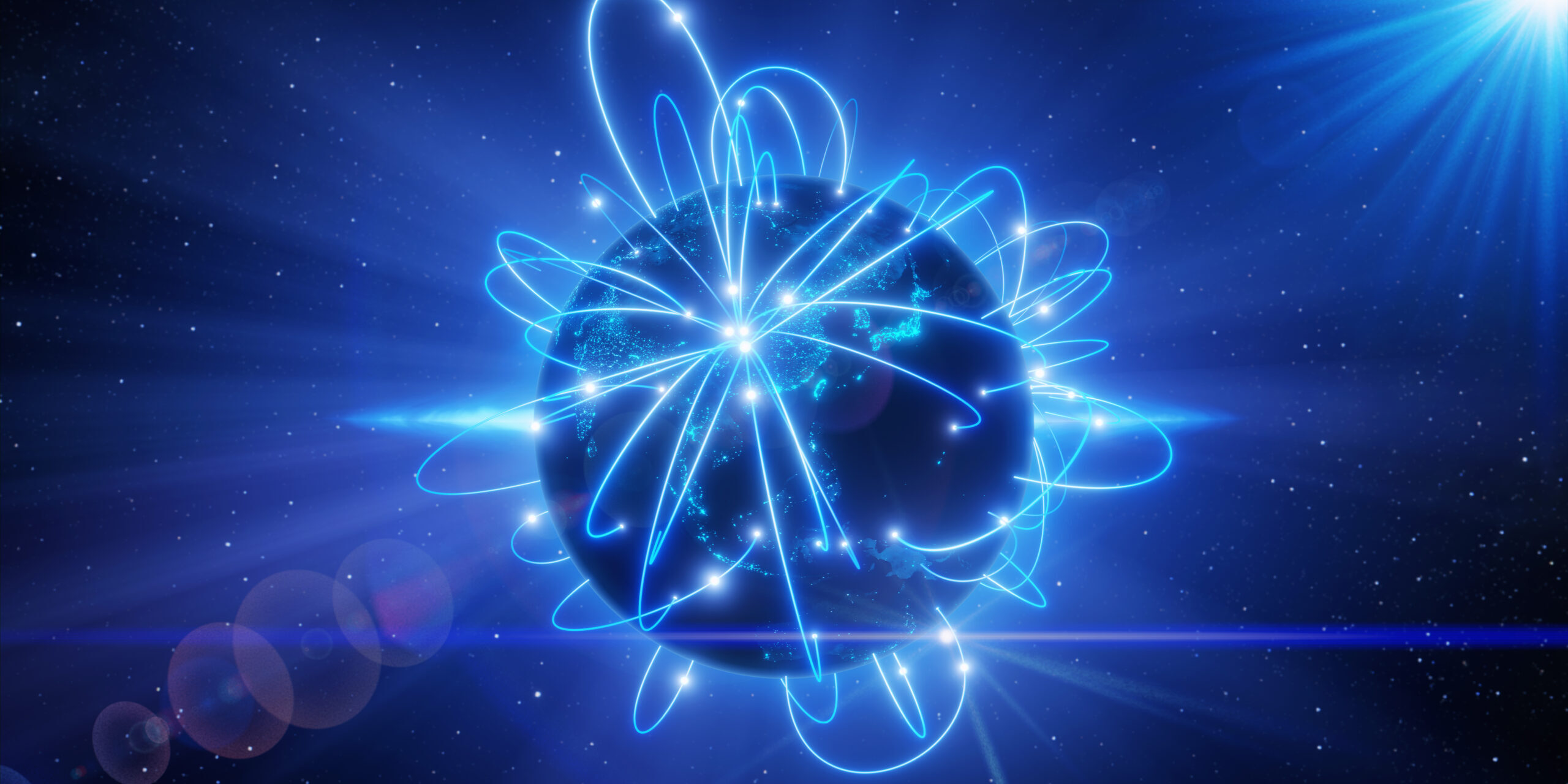 Globalization and communication concept. Earth and luminous rays. 3d rendering